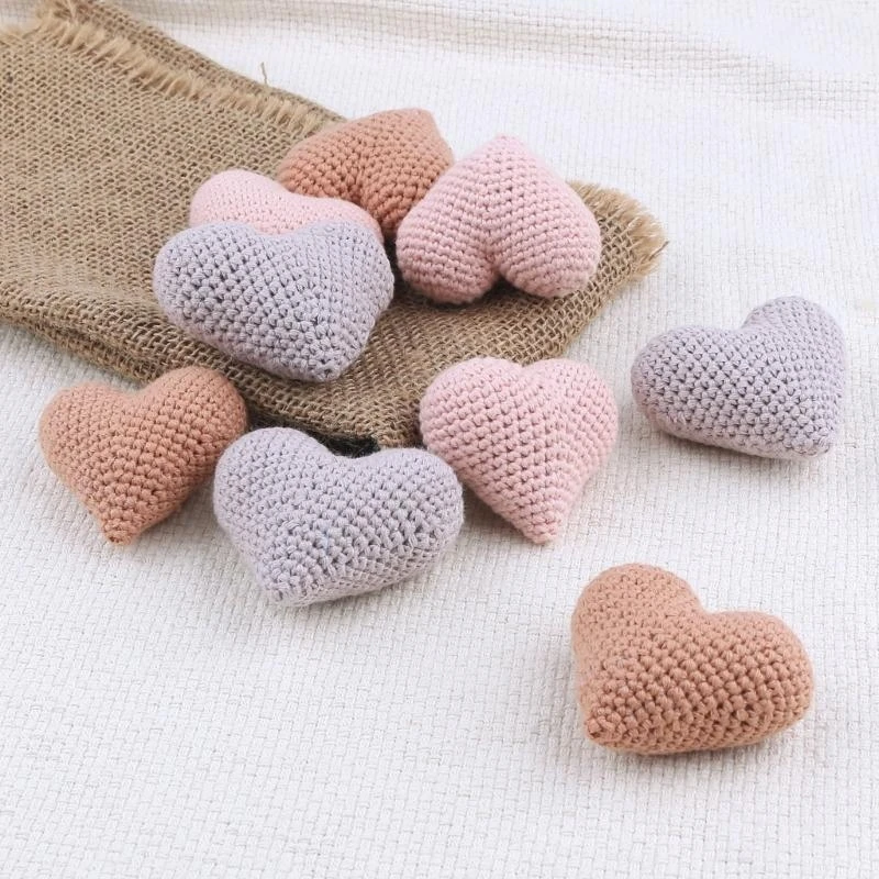

Hearted-shaped Crochet Knitting Beads DIY Baby Pacifier Chain Chewable Accessory G2TD