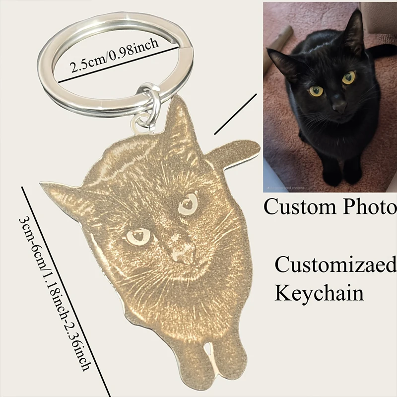 Custom Photo Keychain Family Pet Commemorative Picture Customize Stainless Steel Pet Portrait Key Ring Pendant Personalized Gift