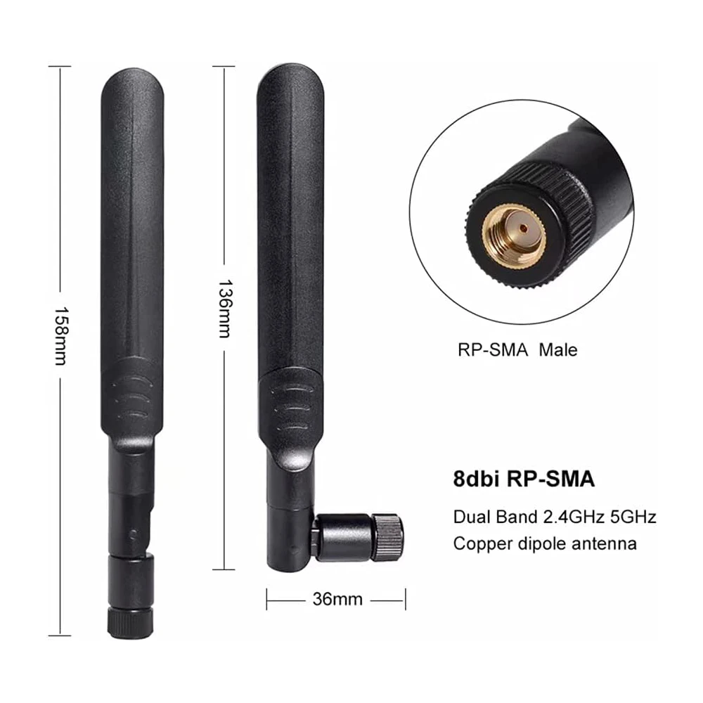 2 x 8dBi WiFi RP-SMA Male Antenna 2.4GHz 5.8GHz Dual Band +2 x 35CM U.FL/IPEX to RP-SMA Female Pigtail Cable for Mini PCIe Card