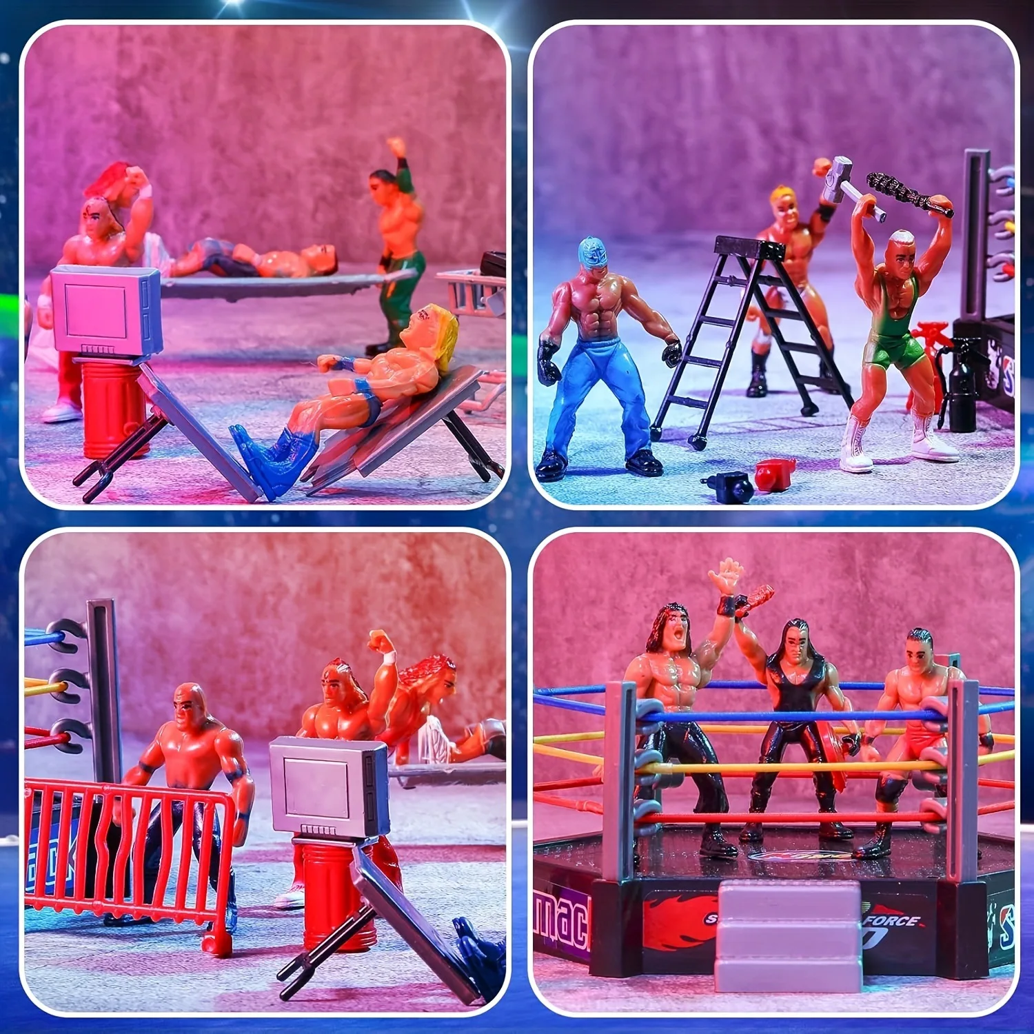 Nieuwe Worstelaar Atleet Worstelen Figuur Gladiator Model Set Met Vechtstation Arena Kooi Gemonteerd Battle Game Toy Boy Gift