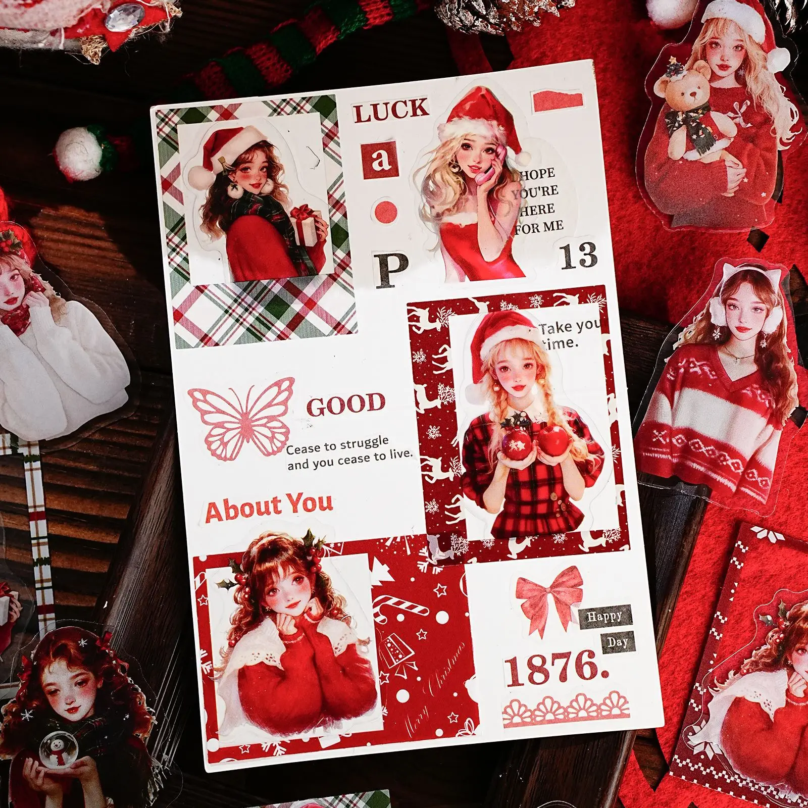 สติกเกอร์เครื่องเขียนน่ารัก 24 ชุด/ล็อต ลายคริสต์มาสเซอร์ไพรส์ไนท์ สำหรับงาน DIY งานฝีมือ สมุดภาพ อัลบั้ม สมุดบันทึก สมุดจดบันทึก สติกเกอร์แฮปปี้แพลนเนอร์