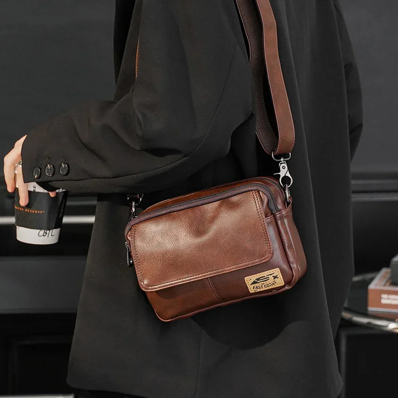 Vintage Soft Leather Men Shoulder Messenger Casual Small Man Crossbody Fashion Male Travel Square Sling Bag