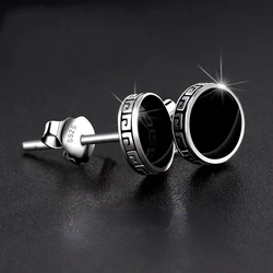 Korea Trendy Men Personalized Stud Earrings 925 Sterling Silver Needle Single Piercing Black Fashion Boy Earring Fashion Jewelry