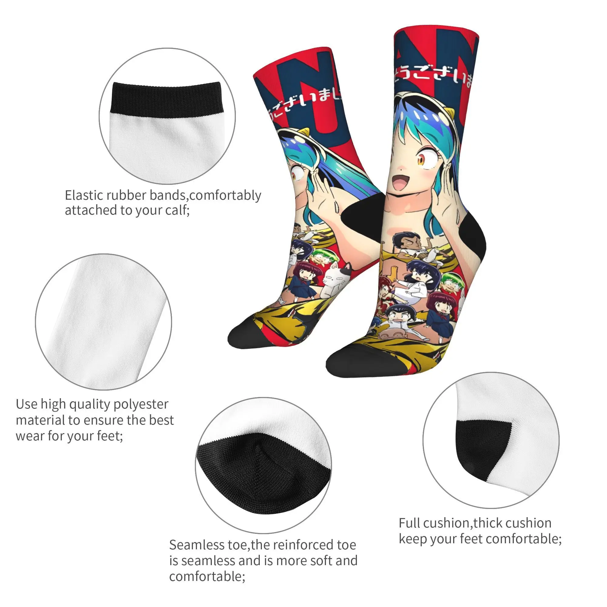 Goth Lum Urusei Yatsura Socks  Gothic Stockings Couple High Quality Climbing Socks Winter Graphic Anti Slip Socks