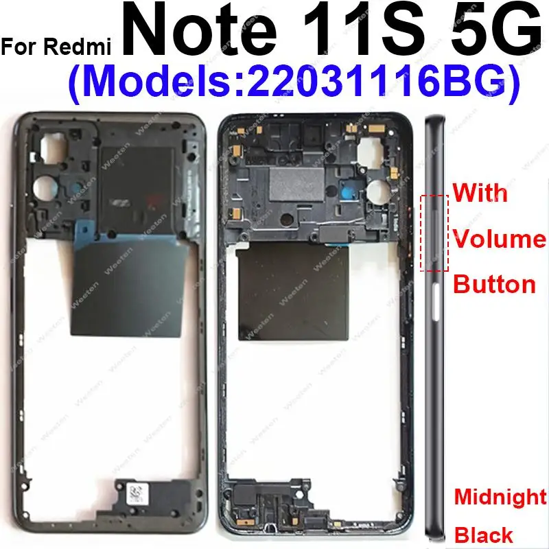 

Средняя рамка ЖК-дисплея NFC для Xiaomi Redmi Note 11S 5G Передняя крышка ЖК-рамки Средние детали корпуса с боковыми клавишами