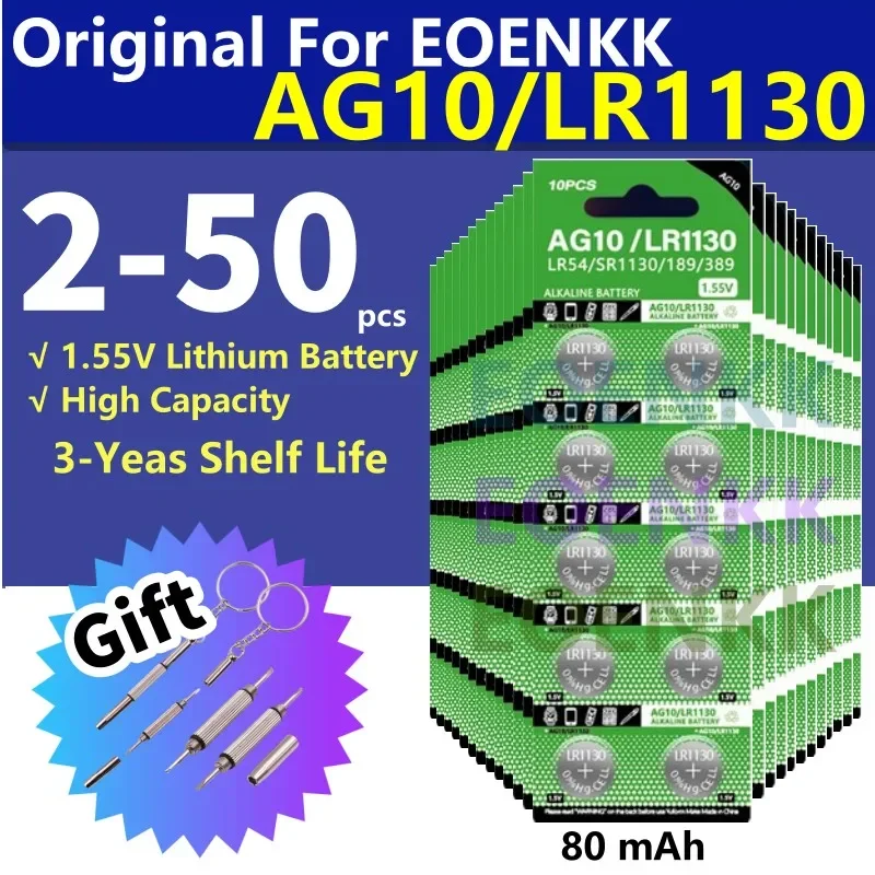 2 PCS-50 PCS 1.55V AG10 LR1130 SR54 389 189 SR1130 D189 LR54 แบตเตอรี่ปุ่ม G10A SR1130SW โทรศัพท์มือถือเหรียญนาฬิกาของเล่นแบตเตอรี่ระยะไกล