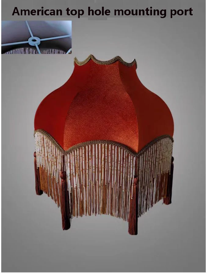 Floor Lamp Large Lampshade Caramel Velvet Bead Chain Fringe Hanging Fringe Fabric Lighting Accessories light cover