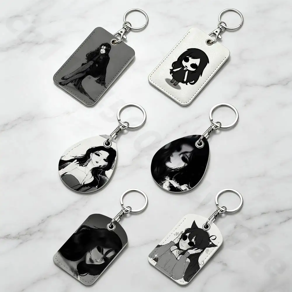 J-Jane the Killer Rectangle Card Case Keychain Access Card Bag Key Tag Ring Leather Card Holder Key Ring Access