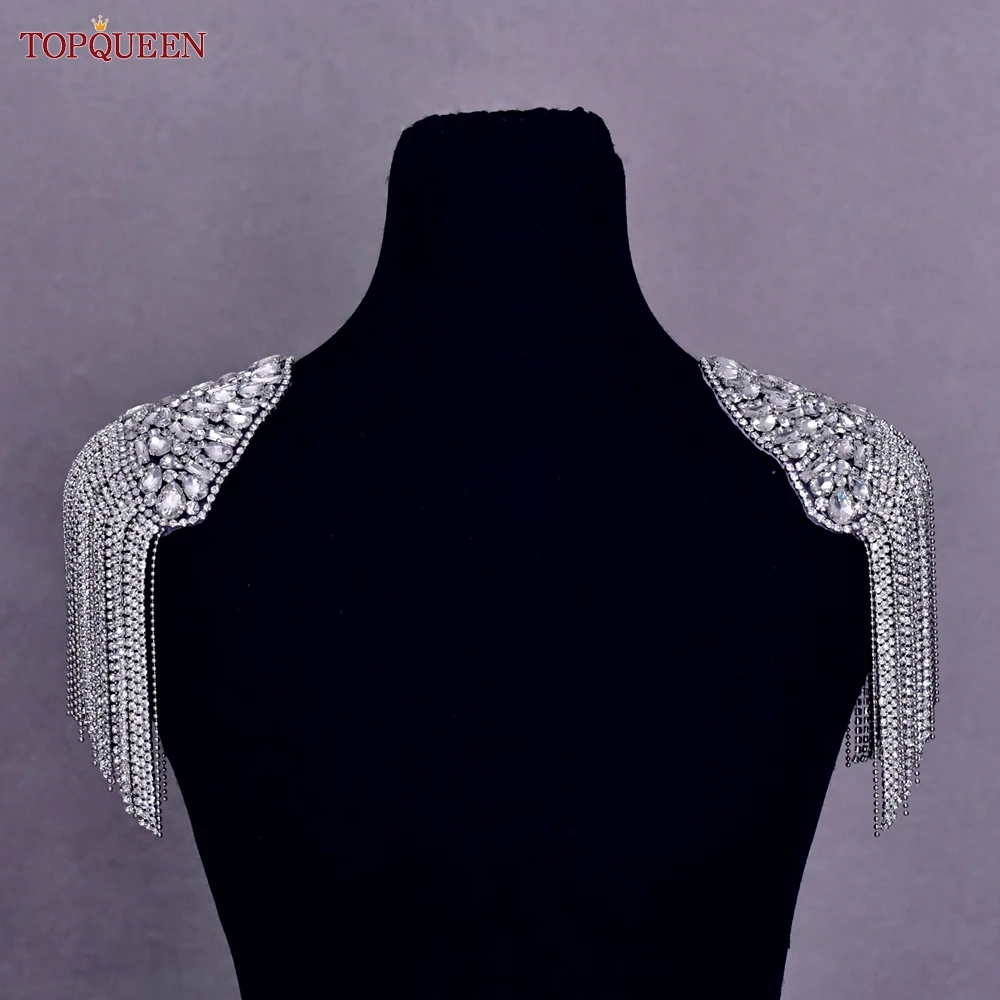 TOPQUEEN SP61 Handmade Shiny Epaulets Shoulder Board Patches Applique Rhinestones Sewing  Patch for Women Clothes Epaulettes