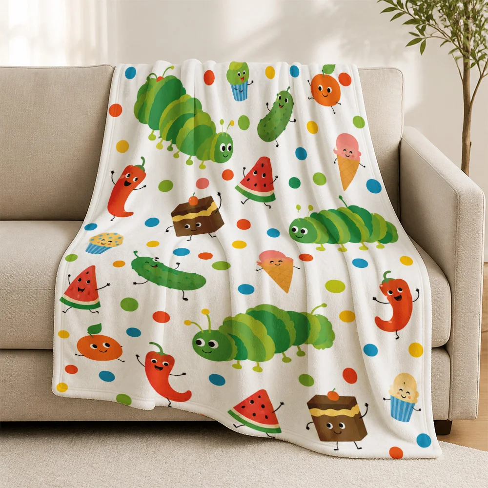 Cute Cartoon Food Pattern Throw Blanket Sofa Couch Decor Cozy Throw Gift for Kids Home Living Room Seasonal Decor