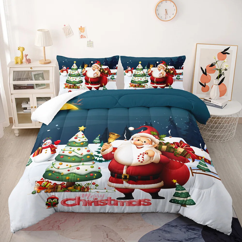 Festive Santa Claus Duvet Cover Set Christmas Comforter Cover Merry Christmas Bedding Sets Winter Snow Holiday Quilt Cover