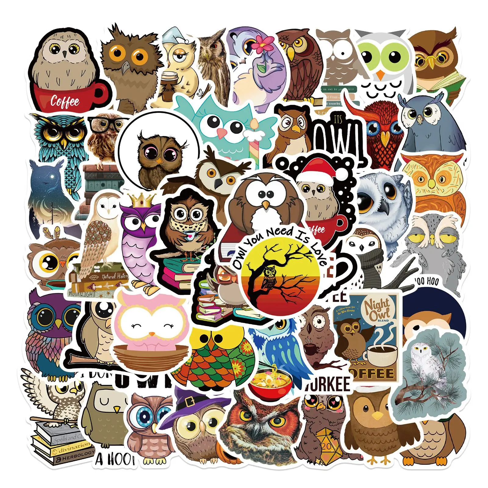 50pcs Cartoon Cute Owl Stickers Personalized Decoration Luggage Compartment Notebook Waterproof Removable Non Repeating Stickers