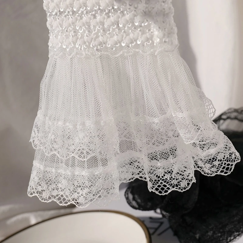 Detachable Pleated Flared Sleeve False Lace Cuffs White Pleated Wristband Decorative Women Wedding Dress Accessories