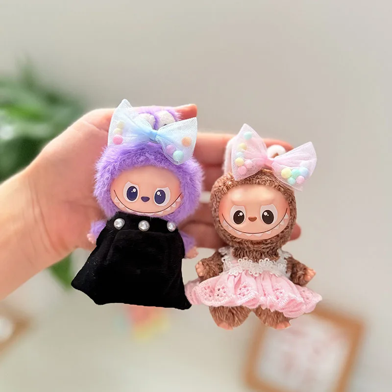 

Для 10 см куклы Labubu, мини-жемчужное платье, юбка с бантом, комплект из 2 предметов, Kawaii Labubu, одежда для кукол 4,0, плюшевые игрушки своими руками, аксессуары