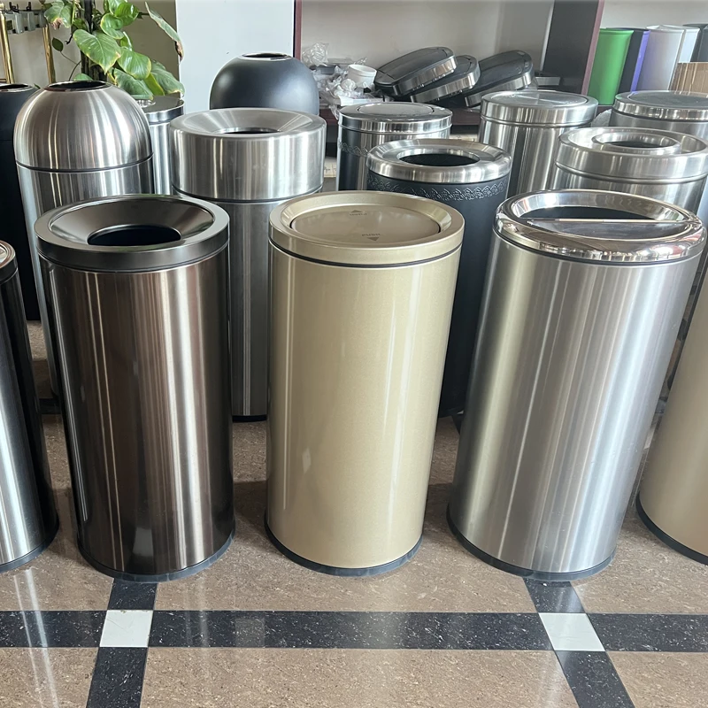 South 50 liters round stainless steel shaking lid trash can 30L outdoor corridor washing table peel tube shopping mall direct in