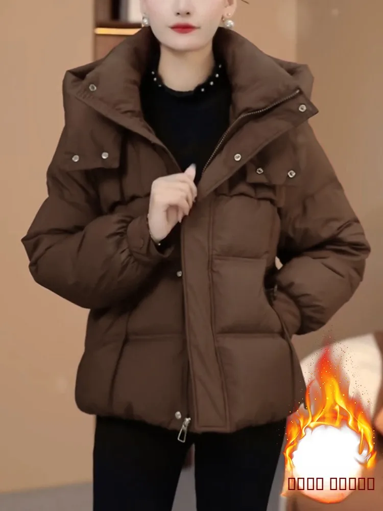 

Thiened Cotton Padded Hooded down Jaet Women's Faion Loose Bread Sle Winter New Arrival Korean Version Long Sve