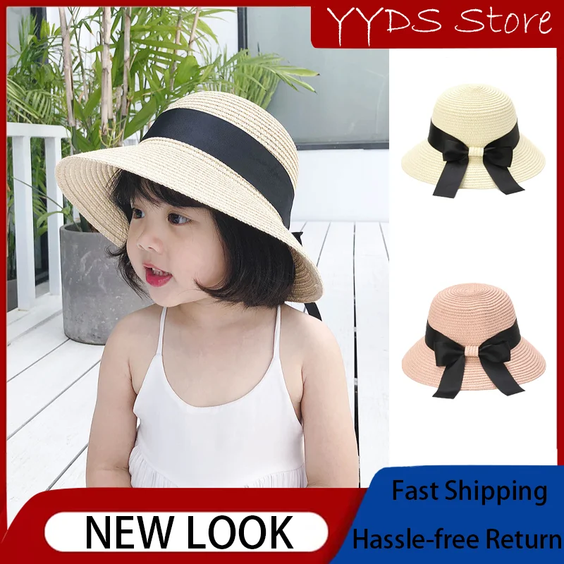 

Parent-child Matching Straw Hats with Bow and Visor for Women, Kids Beach Hats