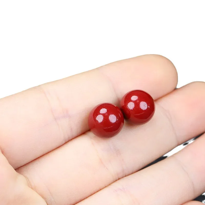 

High-content Purple Gold Sand Inlaid Stud Earrings Women's Light Luxury Cinnabar Fashion Round Bead Earrings Ear Hooks