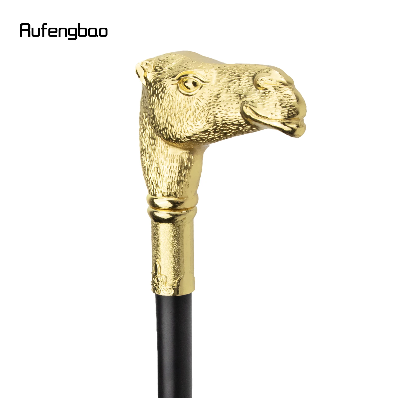 Golden Camel Head Walking Stick with Hidden Plate Self Defense Fashion Cane Plate Cosplay Crosier 93cm