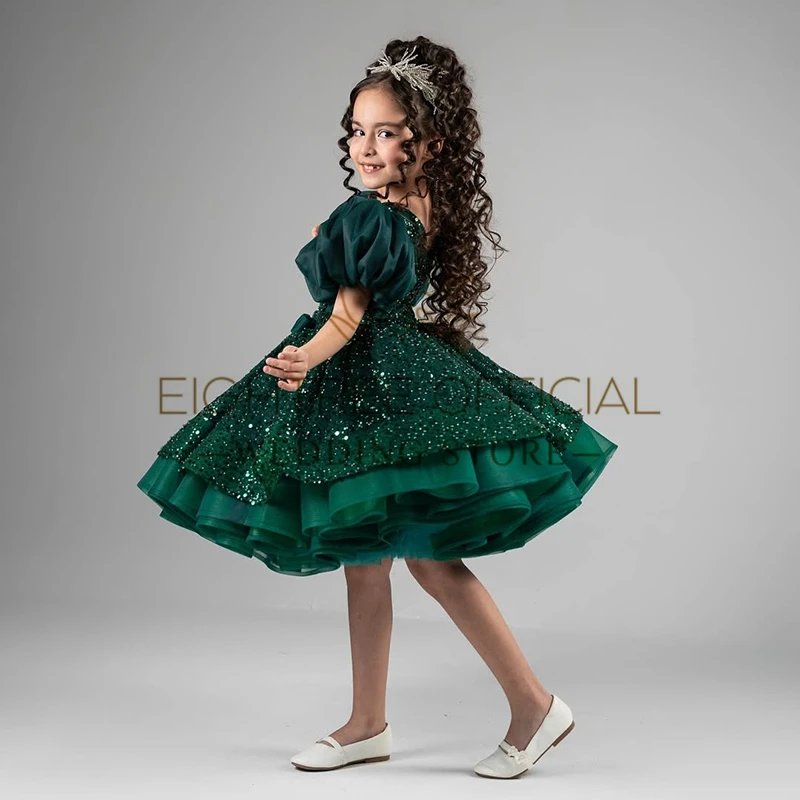 Abito da ragazza di fiore in tulle verde Eightree per matrimonio con paillettes gonfie per bambini, Natale, compleanno, abiti da prima comunione personalizzati