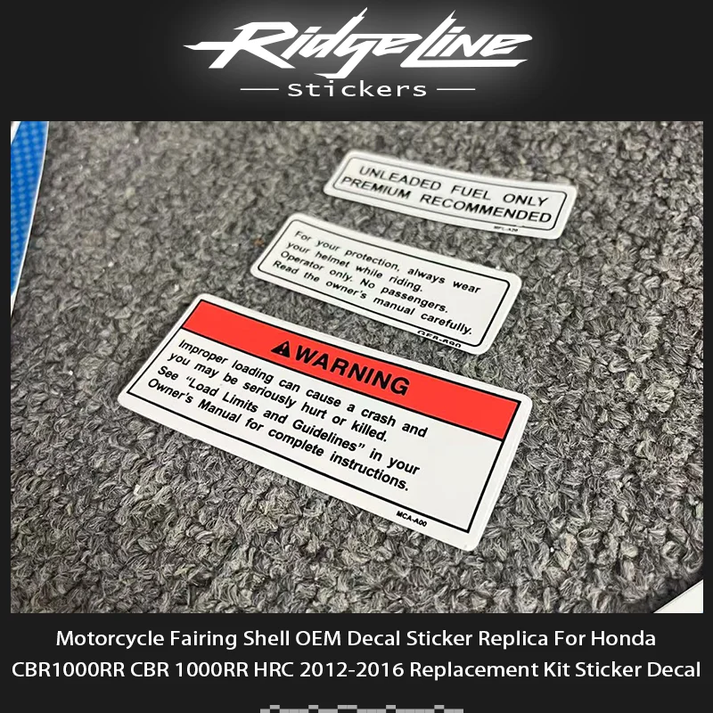Réplica do adesivo da etiqueta do OEM do escudo da carenagem da motocicleta para Honda CBR1000RR CBR 1000RR HRC 2012-2016 Kit de substituição adesivo decalque
