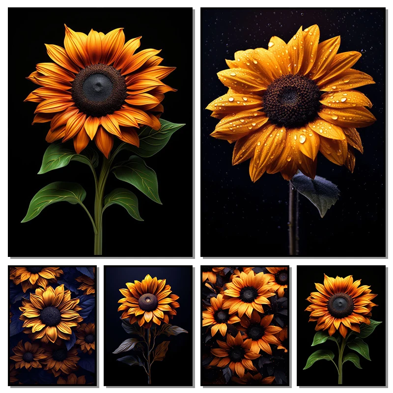 1pc frameless Canvas Painting Sunflower Poster And Print Canvas Painting Wall Art Vintage Pictures For Living Room Kitchen Moder