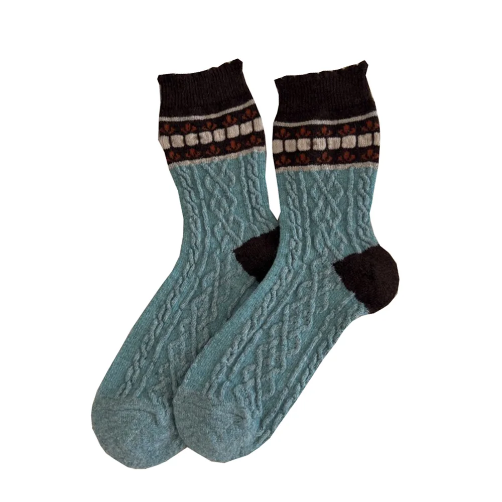 2 زوج الريف نمط المرأة الجوارب طويلة الشتاء الدفء جوارب من الصوف. طباعة لطيف موضة اليابان الشارع امرأة القدم الجوارب مجموعة #2