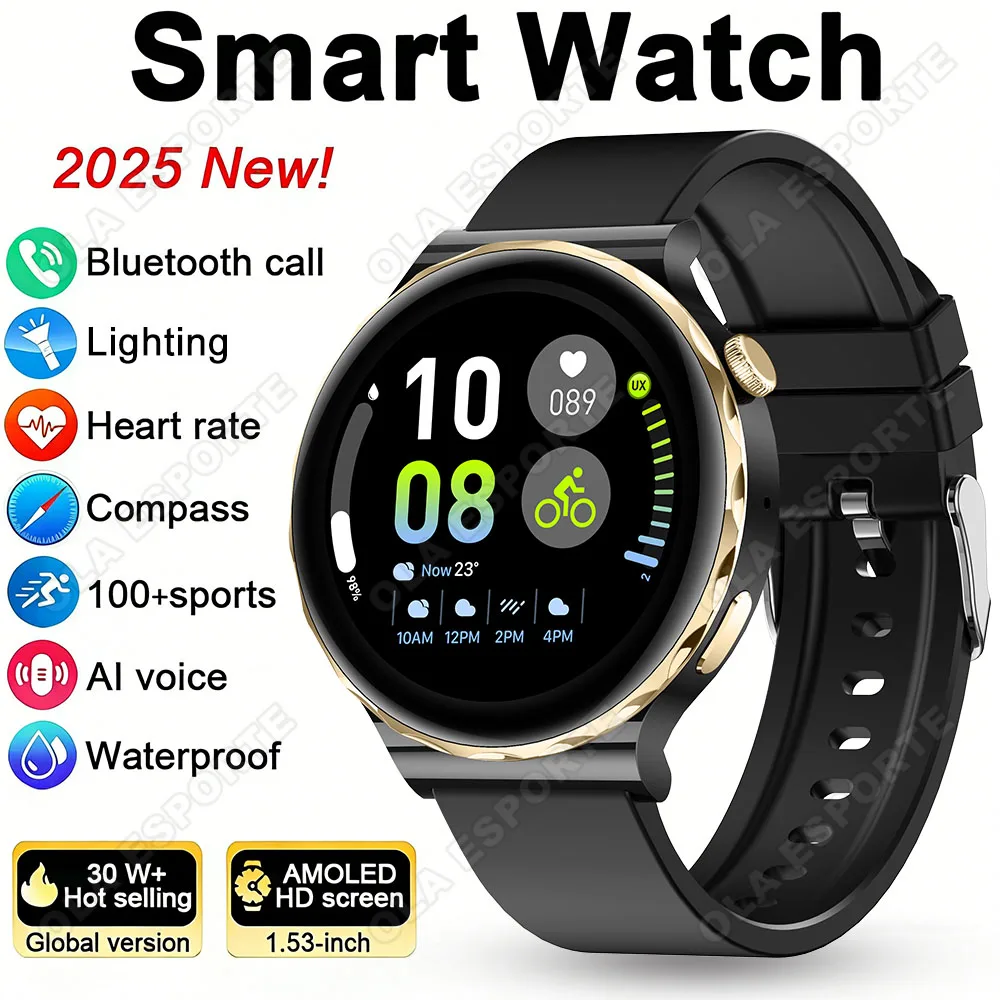 

New Smart Watch Full Touch Screen Compass Bluetooth Call Flashlight Sports Activity Fitness Heart Rate Waterproof Men Smartwatch