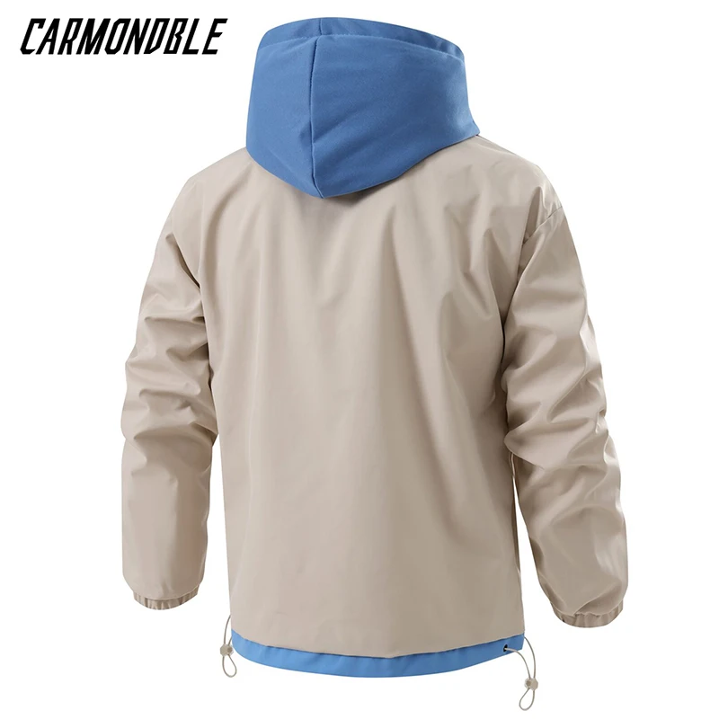 

CARMONDBLE Autumn Bomber Jacket Two-piece Hooded Cardigan Coat Men Windbreaker Loose Baseball Outerwear Chaqueta Trekking Hombre