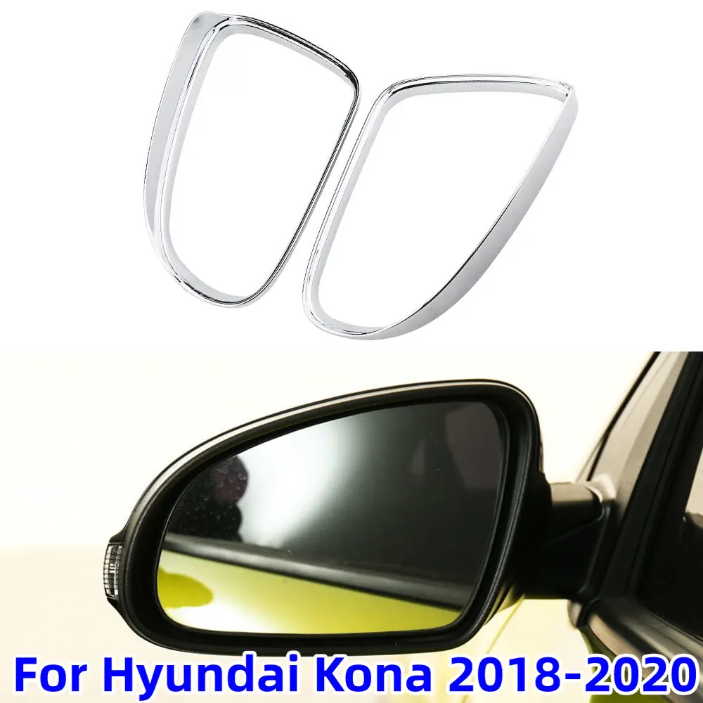 2PCS Car Rearview Mirror Rain Eyebrow Visor for Hyundai Kona Encino Kauai 2018 2019 2020 2021 ABS Chrome Accessories