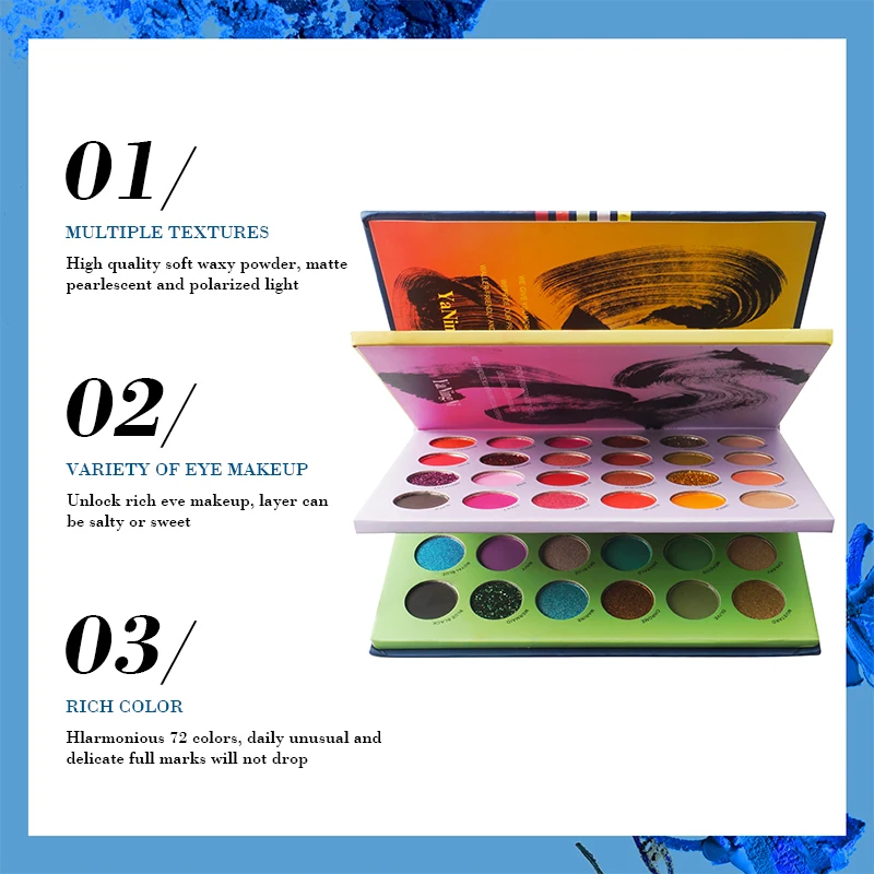 72/60 Kleur Oogschaduw Palet Nieuwe Stijl Fijne Glitter Kleine Pailletten Sprankelende Multi-Color Multi-Make-Up Oogschaduw Gemakkelijk Te Verwijderen