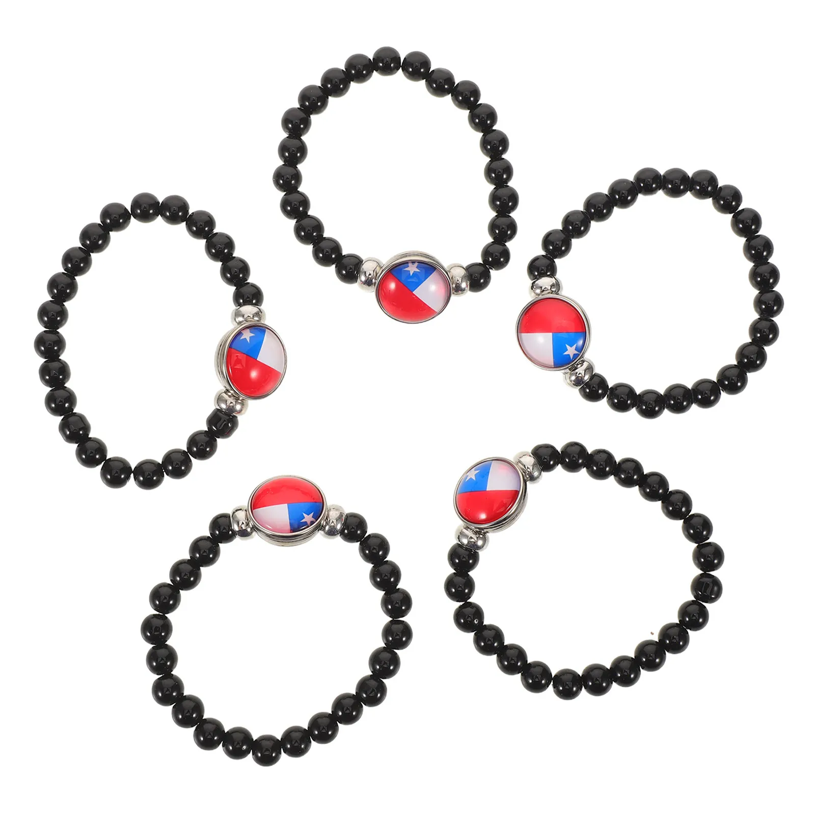 5Pcs Chile Flag Bracelet Set Chic Glass Beads Natural Stone Wristlet with Patriotic Charm for Women Men Travel Friendship