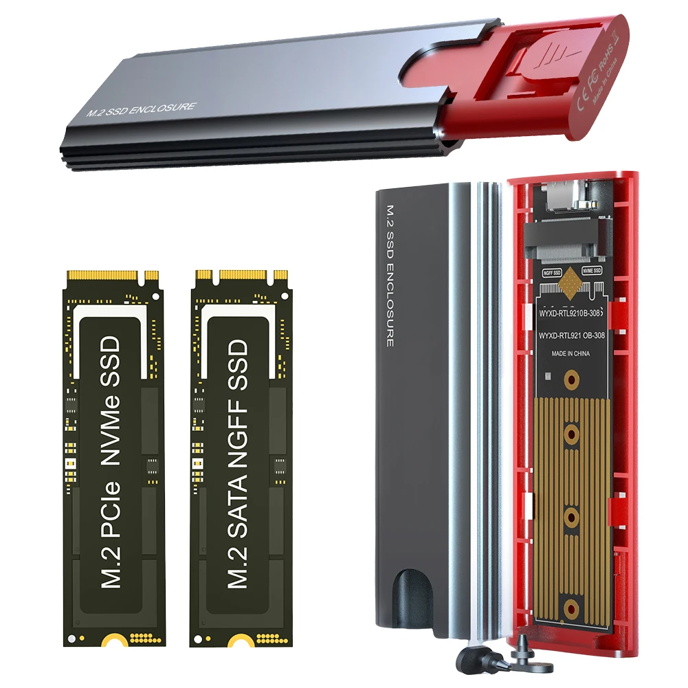 

Адаптер корпуса SSD M2 NVMe Корпус внешнего жесткого диска USB3.1 Gen2 поддерживает твердотельные накопители 2230 2242 2260 2280 до 2 ТБ