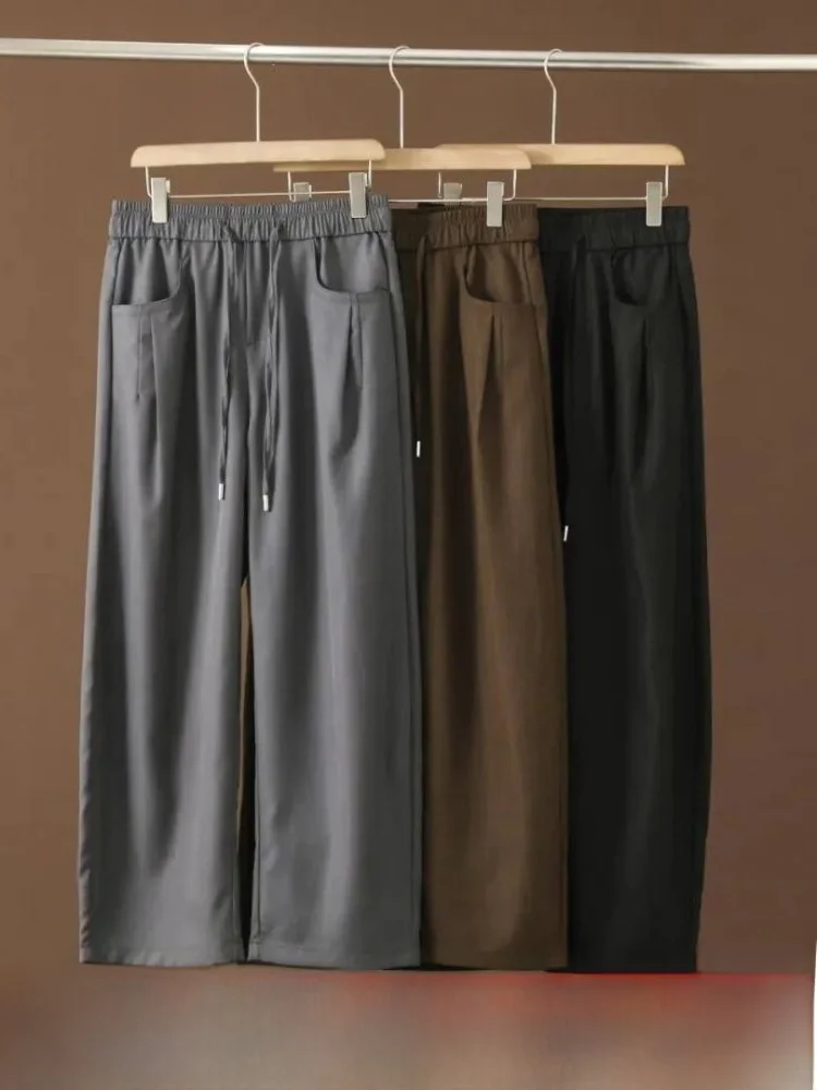 

Casual Men's Wide Leg Pants Belted Drapey Comfortable Spring Summer Faionable Loose Fit Straight Leg Long Trousers