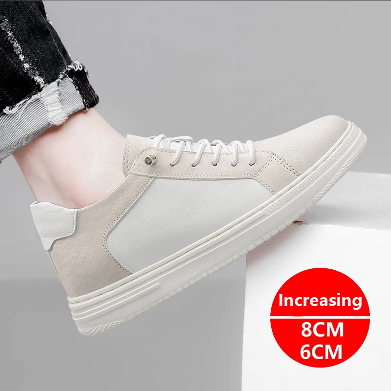 8Cm 6Cm Leather Casual Sneakers Men Elevator Shoes Heightening Shoes For Man Height Increase Insole Lifting Skateboard Shoes