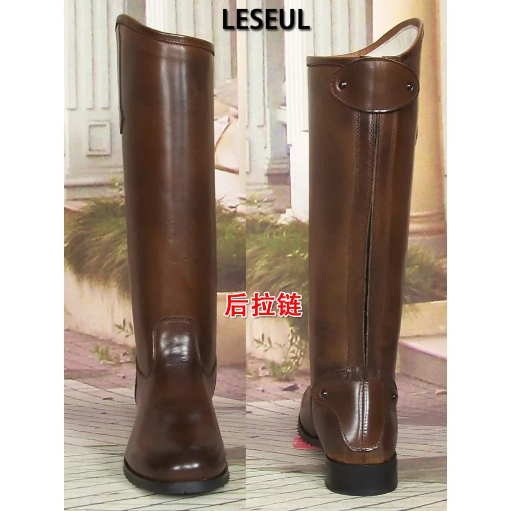 Fashion Men's Genuine Leather Guard of Honor Horse Riding Boots Equestrian Western Long Knee-high Knight Boots Back zipper