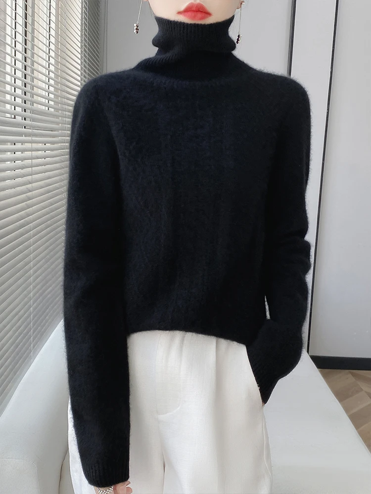 

100% Pure Australian Wool Autumn Winter Women Sweater Long Sleeve Turtleneck Pullover Soft Warm Wool Casual Knitwear Female Top