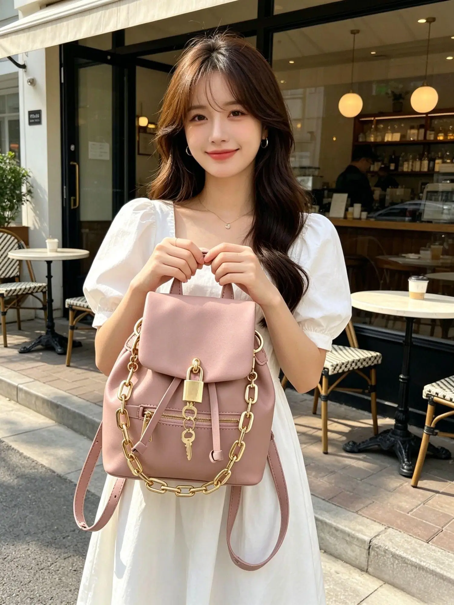 

Sweet Pink Women Backpack Cute Flap Shoulder Bag Soft Daily Backpack for Dating Shopping and School