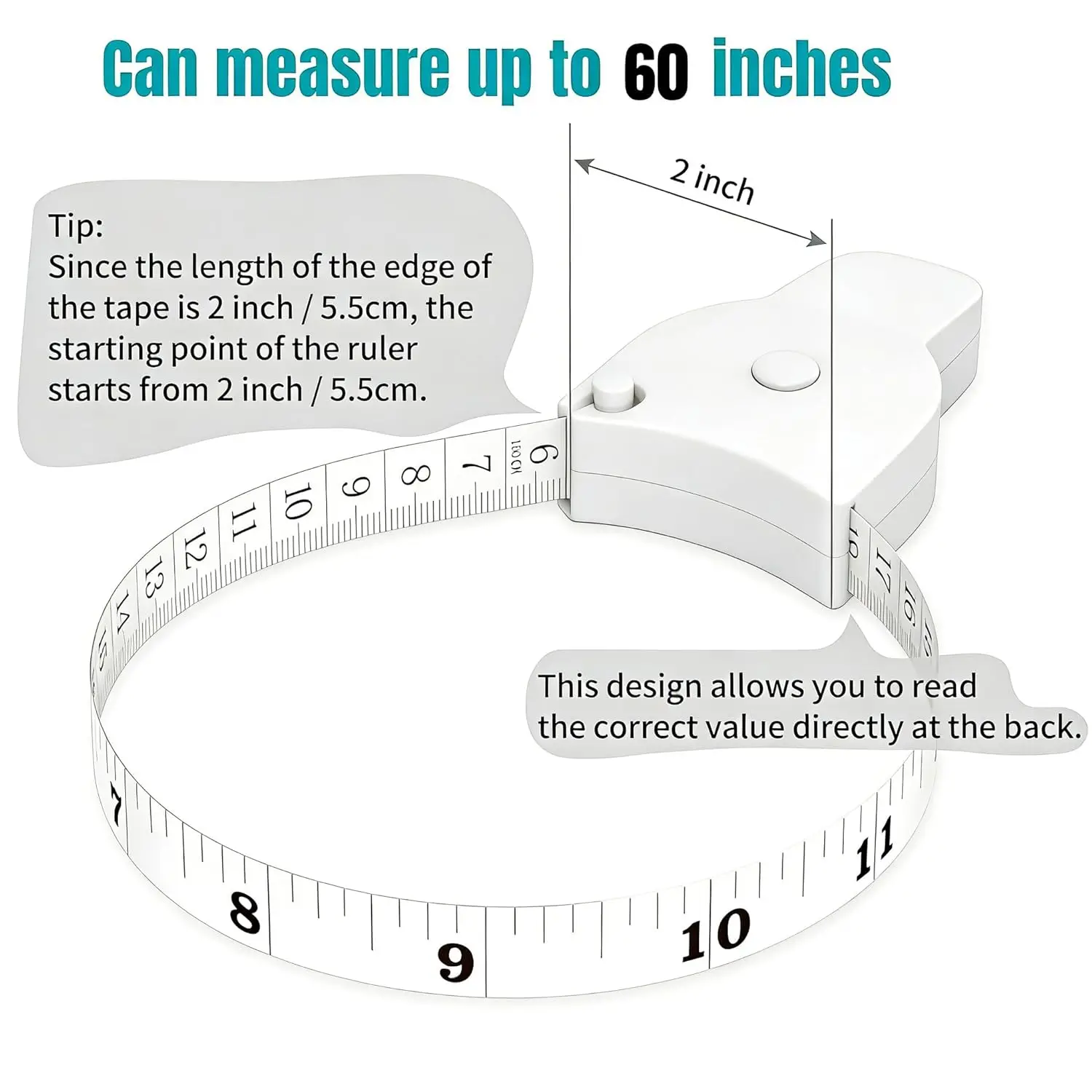 150CM Automatic Retractable Body Tape Accurate Fitness Arm Chest Waist Caliper Centimeter Inch Measure Tape White/Black Tool