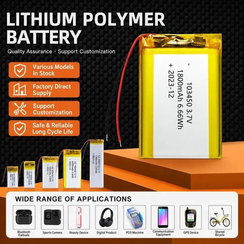 100pcs 103450 Polymer Lithium Battery 2000mAh Rechargeable Power Supply for Humidifier Scalp Detector Speaker