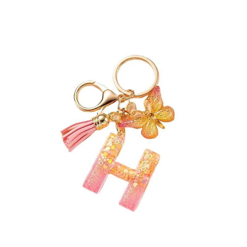 New 2024 A-Z Dreamy Sequin Letters Keychain Tassel Butterfly Pendant Initial Keyring For Women Men Car Key Holder Christmas Gift