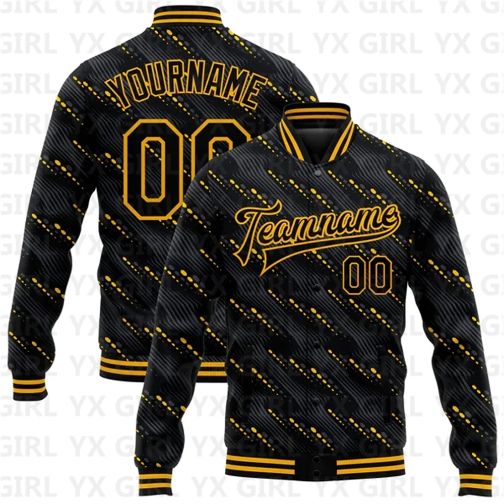 Custom Black Gold 3D Pattern Design Bomber Full-Snap Varsity Letterman Jacket 3D Baseball Button Jacket