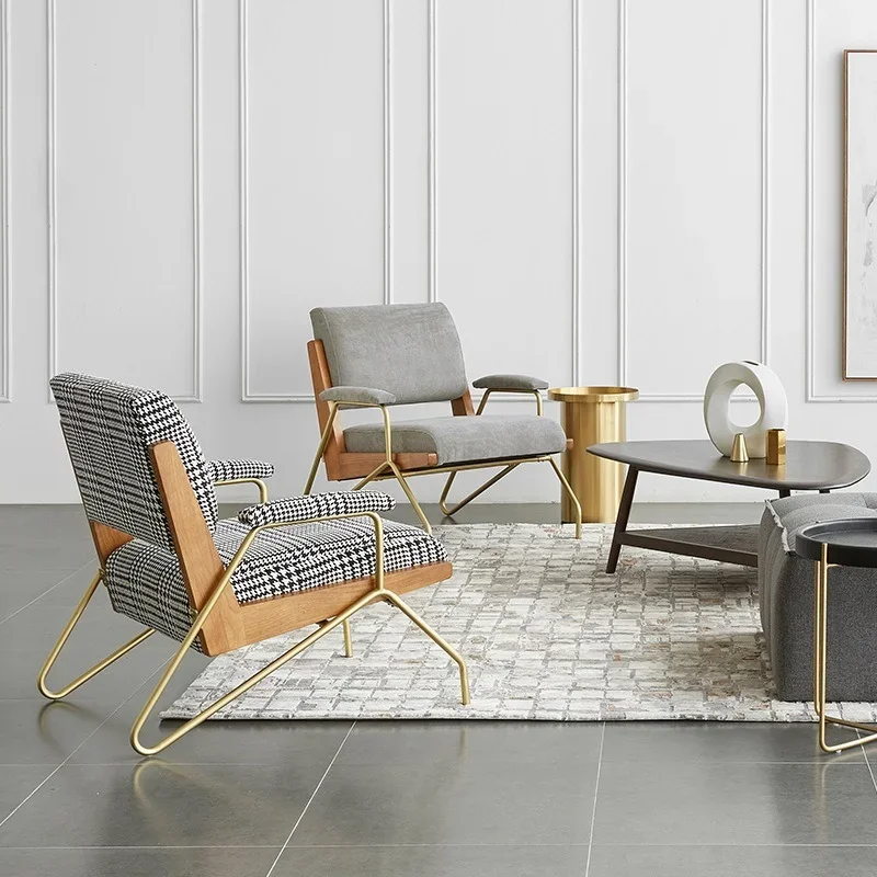Light luxury single sofa chair minimalist single chair living room sofa thousand bird grid designer balcony leisure recliner