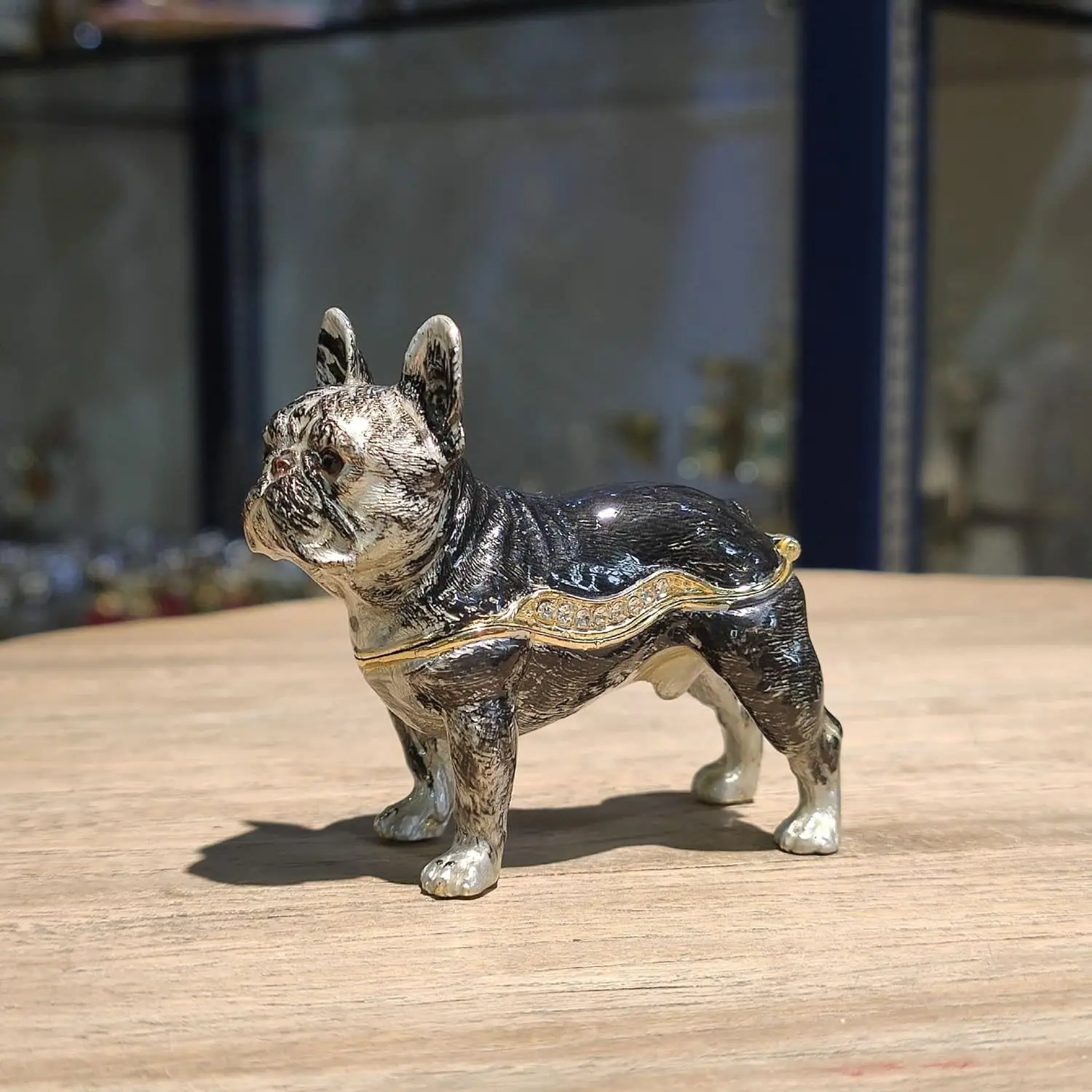 French Bulldog Alloy Jewelry Box Craft Enamel Color Jewelry Box Inlaid with Diamonds Pet Dog Decoration Gift