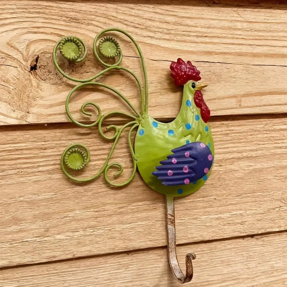 Farmhouse Wall Mounted Key Holder Decorative Rooster Wall Hooks Farmhouse Painted Metal Rooster Wall for Towels for Entryway