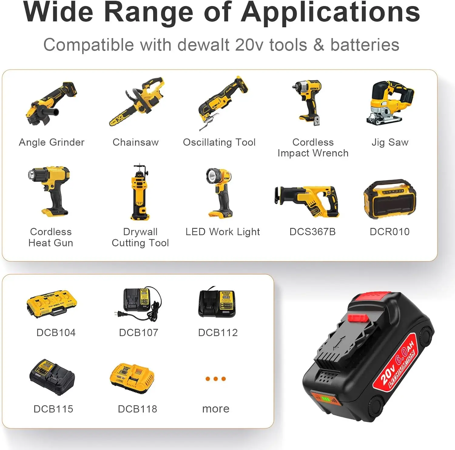 Upgraded 20V 6.0Ah Battery Replacement for Dewalt 20v Battery 2Pack Compatible with Dewalt 20v DCD/DCF/DCG Series Power Tools Re