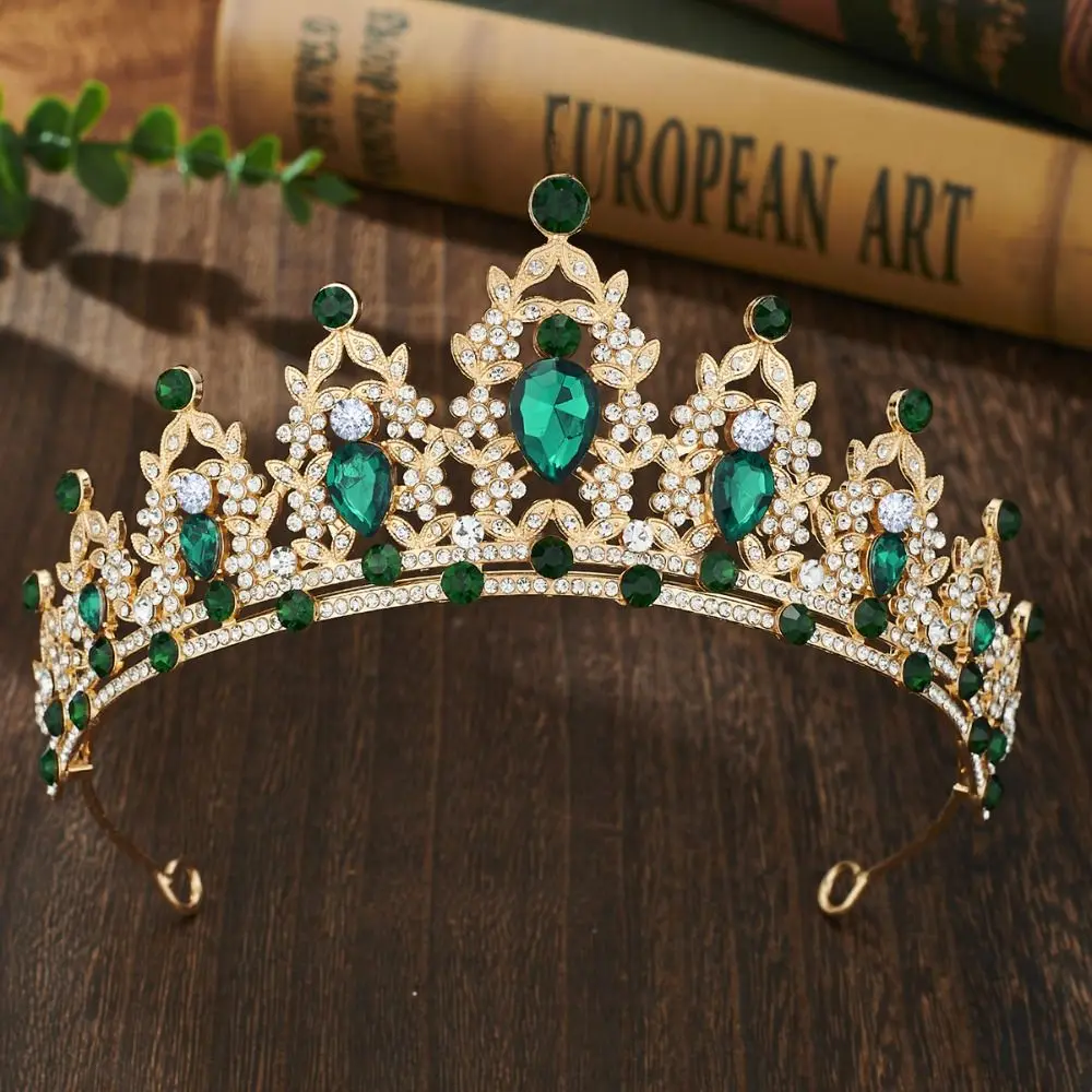 Exquisite Luxury Baroque Crown Shiny Metal Bridal Tiara Multicolor Hair Ornaments Princess Rhinestone Crown Wedding