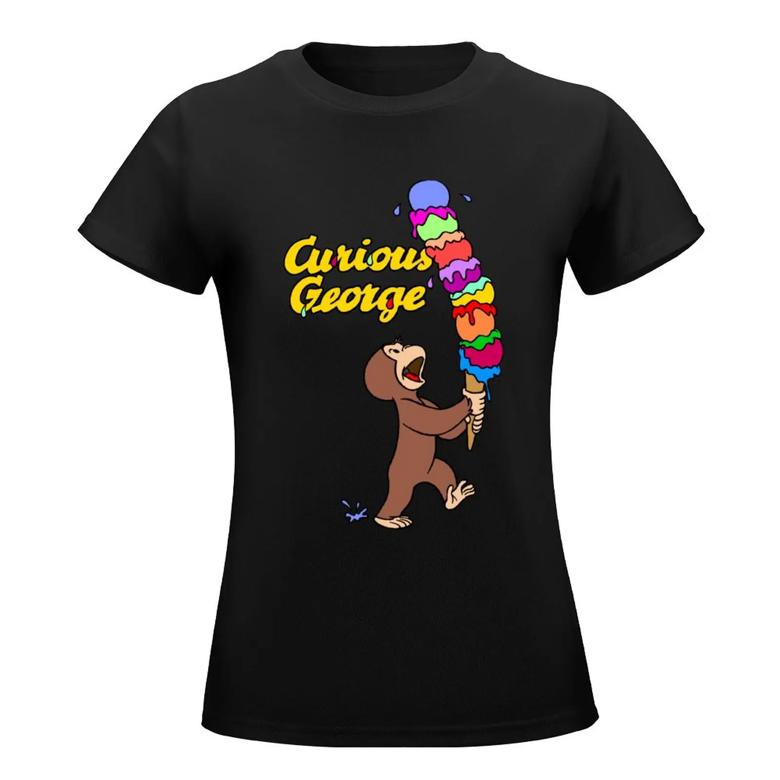 Curious George Has An Ice Cream Treat T-Shirt summer top plus size tops tops graphic t-shirts for Women