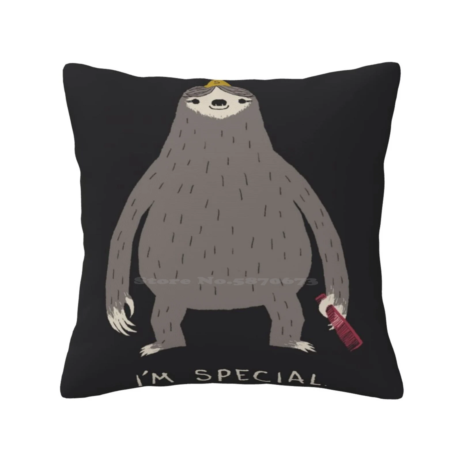 I'M Special Funny Cute Decor Square Pillowcase Sloths Comb Special Dunce Cap