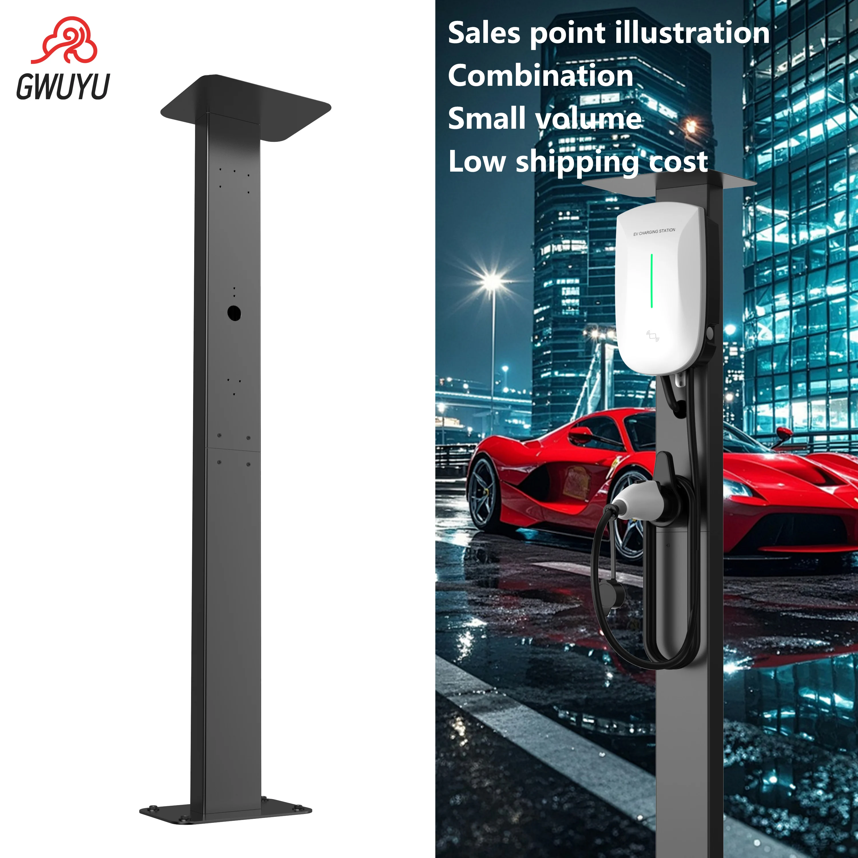EV Charging Station Pile Post Universal Upright Post Outdoor Weather-Proof Pedestal Holder Stand for Type 1 Type 2 Charger/Tesla